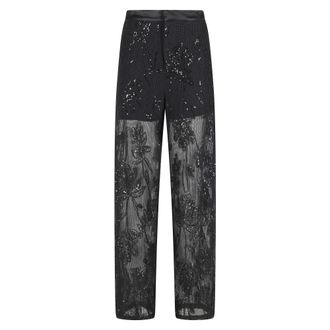 Isabelle Blanche Mesh Broek - Dames - Straight fit broeken - Zwart - XS - Pailletten - Broeken