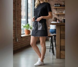 Lucky Brand Sequin Pocket Denim Skirt In Black
