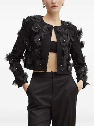 Custommade flower-embellished cropped jacket - women - Polyamide/Polyester/Viscose/Polyester/Viscose - 38 - Black