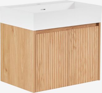 Sklum Conjunto De Mueble De Ba&ntilde;o Suspendido 60x40 Cm En Madera Con Lavabo Integrado Genevie Sklum