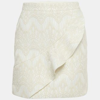 Maje Cream Jacquard Ruffled Mini Skirt
