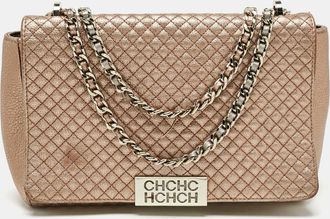 Carolina Herrera Rose Gold Quilted Leather Chain Flap Bag
