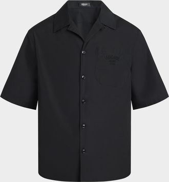 Versace Mens Medusa Chains Poplin Camp Shirt