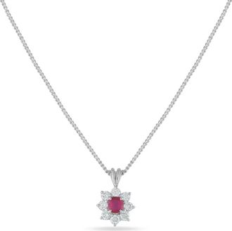 Luxury Bazaar platinum diamond ruby pendant necklace - Zilver