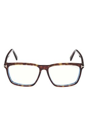Tom Ford 56mm Square Blue Light Blocking Glasses in Havana Eco /T Logo at Nordstrom