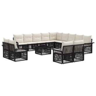 vidaXL Conjunto De Sof&aacute;s De Jard&iacute;n 14 Pcs Negro Y Blanco Crema Vidaxl