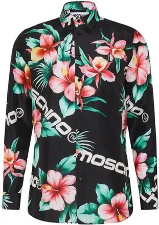 Moschino Black Silk Pattern Mens Shirt