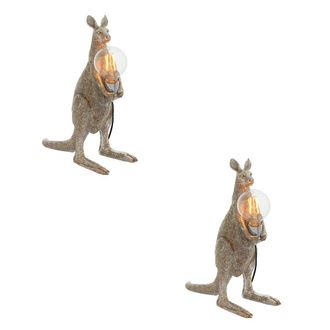 Loops 2 PACK Vintage Silver Kangaroo Table Light - Resin Figure - Chrome Lamp Holder in Metallics