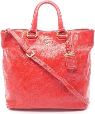 Prada Red Color Patent Leather Handbag Tote Bag (Pre-Owned)