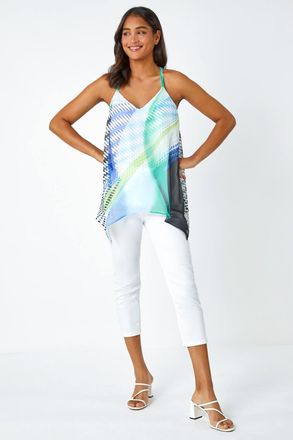 Roman Abstract Print V-Neck Hanky Hem Cami Top