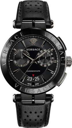 Versace Aion Chronograph - Heren - Accessoires - Zwart - Maat: ONE Size Leer