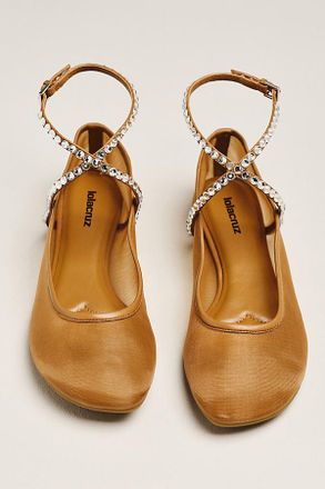 Lola Cruz Rhinestone Mesh Ballet Flats