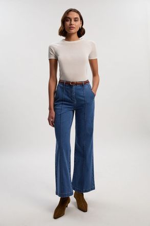 Karen Millen Womens Denim Seam Front Straight Leg Jean - Blue Cotton - Size 14 UK