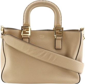 Fendi Beige Leather Handbag Tote Bag (Pre-Owned)
