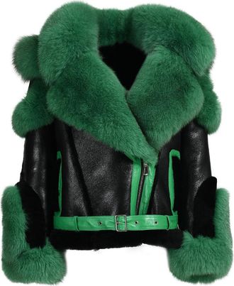 Wanan Luxury Giacca Sofy in Pelle Nera-Donna -Nero, Verde