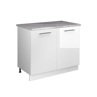 Vicco Mueble Bajo Para Fregadero Fame-line, Blanco Alto Brillo/blanco, 100 Cm, Et M&aacute;rmol, Vicco