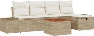 vidaXL Garden Sofa Set with Cushion 6 pcs Beige Poly rattan Vidaxl
