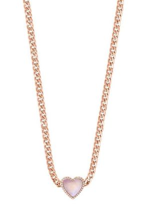 Effy 14K Rose Gold Diamond & Mother of Pearl Heart Chain Necklace in 14K Gold at Nordstrom, Size 20