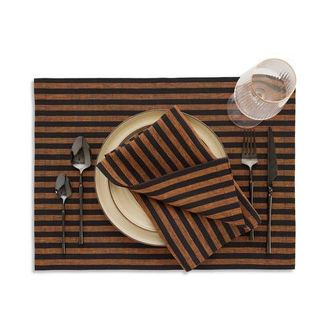Solino Home Linen Dinner Napkins - Amalfi Stripe, 20 x 20 in Pumpkin And Black at Nordstrom, Size Large