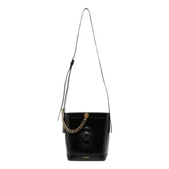 Versace Pivot Mini Leren Bucket Bag - Dames - Tassen - Zwart - Maat: ONE Size Katoen