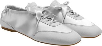 Vivaia Cristina Square-Toe Lace-Up Satin Sneakerina in Grey Silver at Nordstrom, Size 6.5
