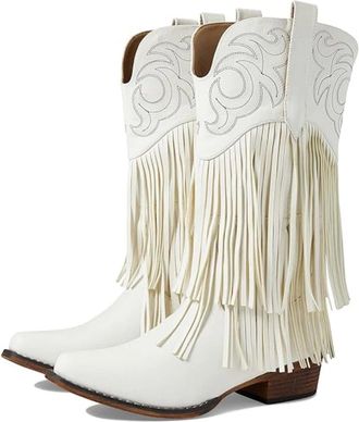 Roper Womens Roper Rickrack Western Boots White Leather Fringe Snip Toe ZOGG2128