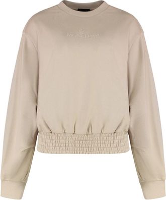 Moncler Pleated Sleeve Cotton Sweatshirt - Dames - Sweatshirts - Beige - S - Katoen - Hoodies & sweatvesten