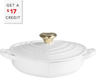 LE CREUSET Shallow White Heart Cocotte With Light Gold Knob With $17 Credit