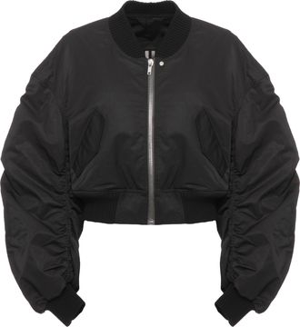 Rick Owens Cropped Ruched Black Bomber Jacket With Structured Silhouette
