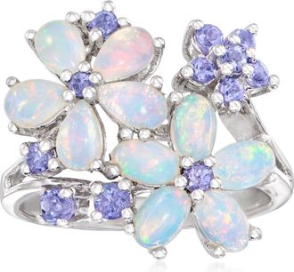 Ross-Simons Opal and Tanzanite Flower Ring in Sterling Silver