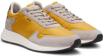 BOSS Lace-up sneakers in lightweight fabric with suede trims