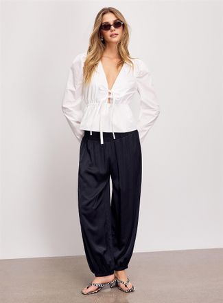 Icone Womens Flowy satin smock-waist jogger