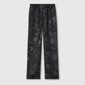 Gucci Printed Silk Twill Pants, Size 44, Black, Ready-to-wear