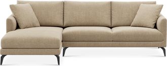 Castlery Lena Chaise Sectional Sofa Left Facing Customized, (Washed Chenille) Sand (Matte Black Legs), Machine Washable, Removable Covers for Sofas, Castlery
