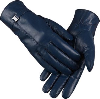 Generic Ladies Gloves Leather Soft Fleece Lined Gloves Warm Touch Screen Glove for Outdoor Texting Driving