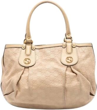 Gucci Pre-owned Handbags, female, Beige, Size: ONE SIZE Pre-owned Vintage Leather Tote