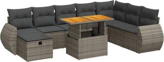 vidaXL Set Sof&aacute;s Jard&iacute;n Y Cojines 9 Pzas Rat&aacute;n Sint&eacute;tico Acacia Gris Vidaxl