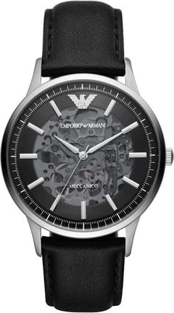 Emporio Armani Renato Skeleton Automatisch Horloge - Heren - Horloges - Grijs - ONE Size - Leer - Accessoires