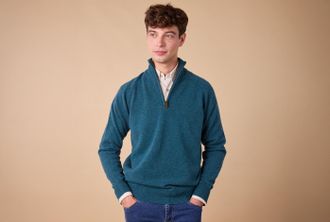 Bexley Jersey de hombre de lana con cuello con cremallera - Verde oscuro jaspeado - KENNETH