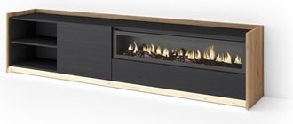 Skraut Home Skraut Home - Mueble Tv, Televisi&oacute;n, Muebles De Sal&oacute;n, Almacenaje, 207x37x50cm, Para Tv Hasta 80, Chimenea El&eacute;ctrica, Led, Estilo Moderno, Negro Y Rob