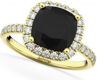 Allurez Cushion Cut Black Diamond Engagement Ring 14k Yellow Gold (2.55ct)