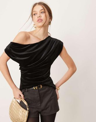 River Island velvet asymmetric top in black