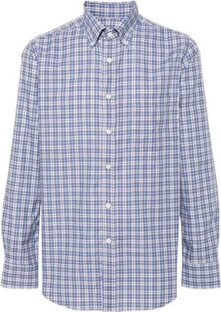 Canali Checked Casual Shirt - Heren - Casual Overhemden - Blauw - 2XL - Katoen - Overhemden
