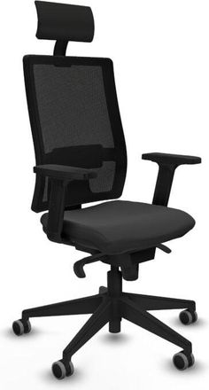 Piqueras y Crespo Piqueras Y Crespo - Horna sincro malla negra similpiel gris oscuro brazos 2D base piramidal cabecero fijo ruedas 65mm engomadas