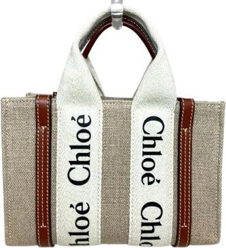 Chlo&eacute; Pre-owned Tote Bags, female, Beige, Size: ONE SIZE Pre-owned Woody Canvas Tote Bag