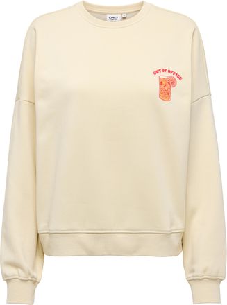 Only Sweatshirt ONLY ONLLINY L/S O-NECK PRINT CS SWT, Damen, Gr. XL, ecru print:out of office, Sweatware, Obermaterial: 60% Baumwolle, 40% Polyester, bedru