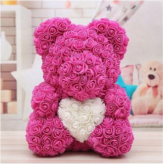 Trade Shop Trade Shop - Orsacchiotto Orsetto Orso Di Rose Con Fiori Da 40cm Rosa Con Cuore Bianco