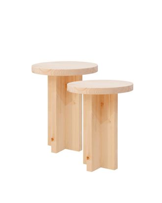 Deco Wood Pack 2 mesitas de noche de madera maciza beige 45x35cm