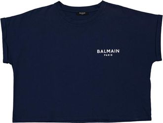Balmain Logo Embossed Cropped T Shirt, Size Large
