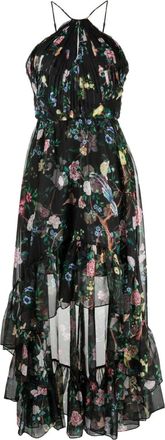 Marchesa floral-print halterneck dress - women - Polyester/Polyester - 6 - Black